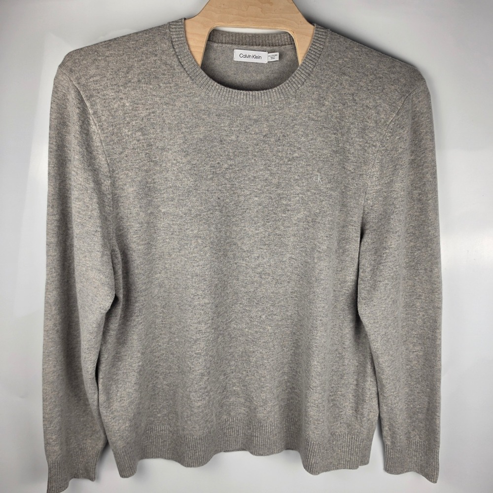 Calvin Klein Mens XXL Grey Wool Blend Crewneck Sweater CK Logo Heathered